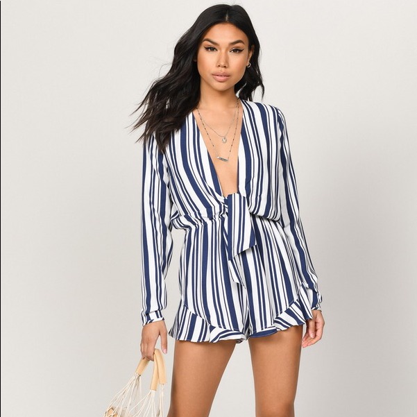 Blue And White Striped Romper